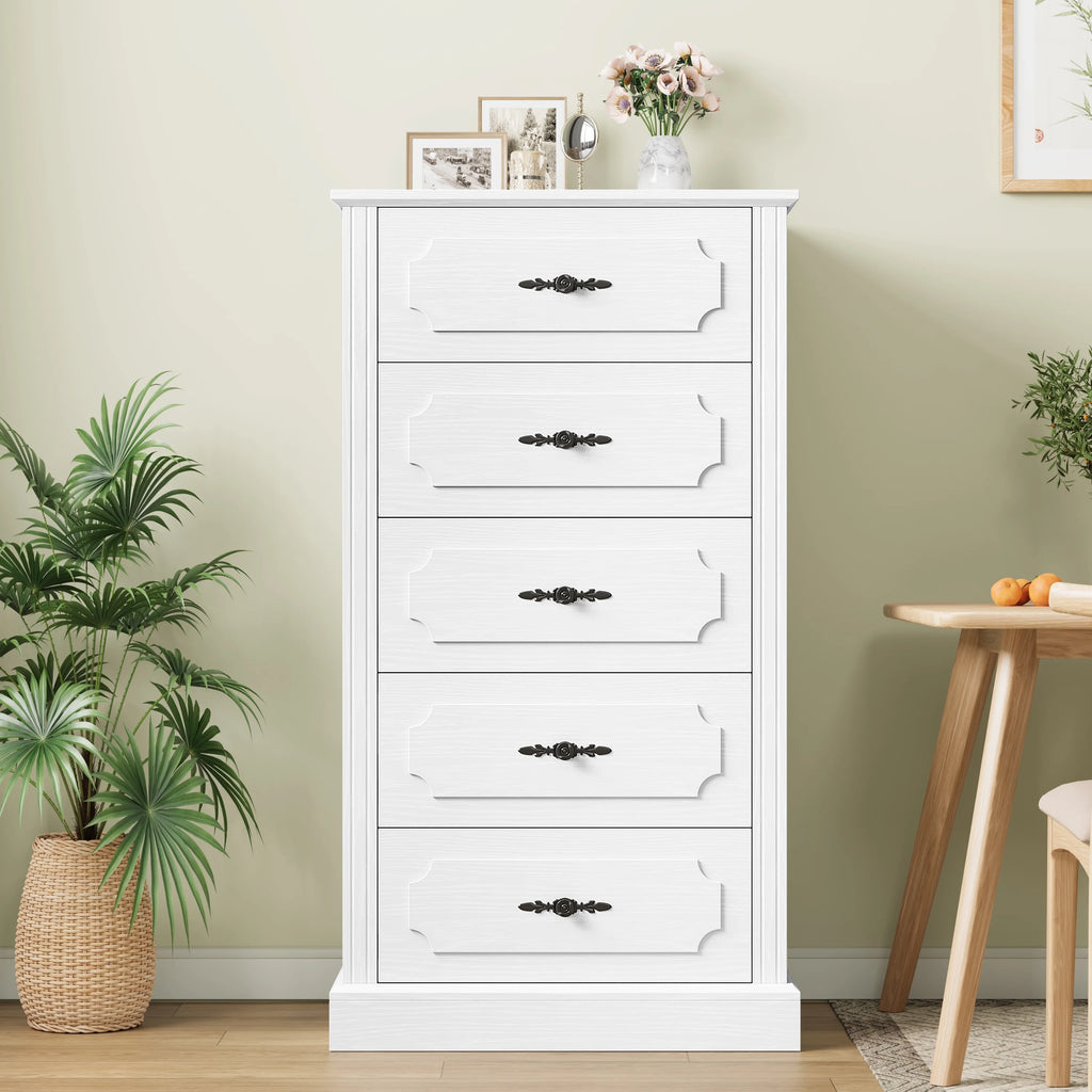 White 5 Drawer Wood Dresser Y40578