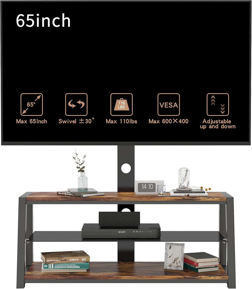 Angle and Height Adjustable Swivel TV Stand with Shelves K78920