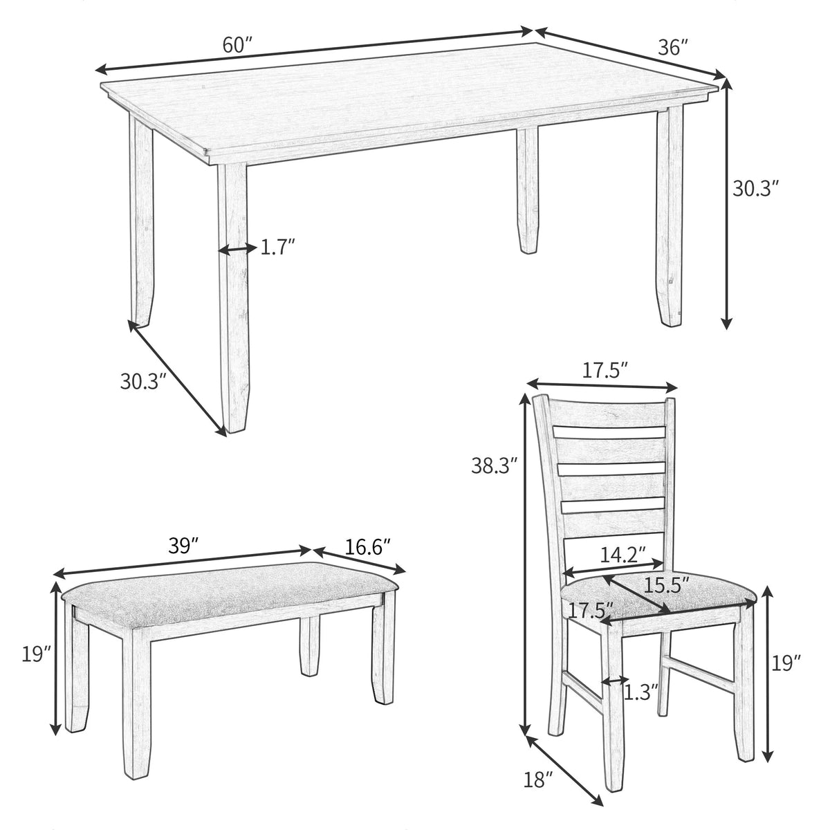 Rustic Wood Dining Table and Chairs Set of 6 Gray P509615