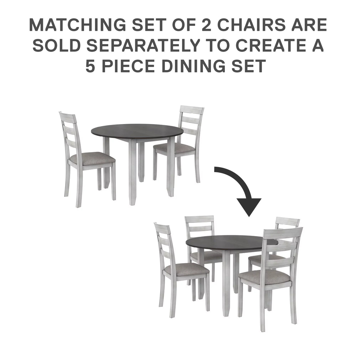 3-Piece Drop Leaf Wood Dining Set with Round Table and 2 Chairs I100220