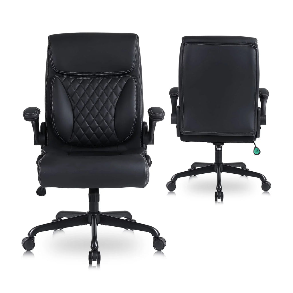 Black Ergonomic PU Leather Executive Office Chair with Lumbar Support Y475527