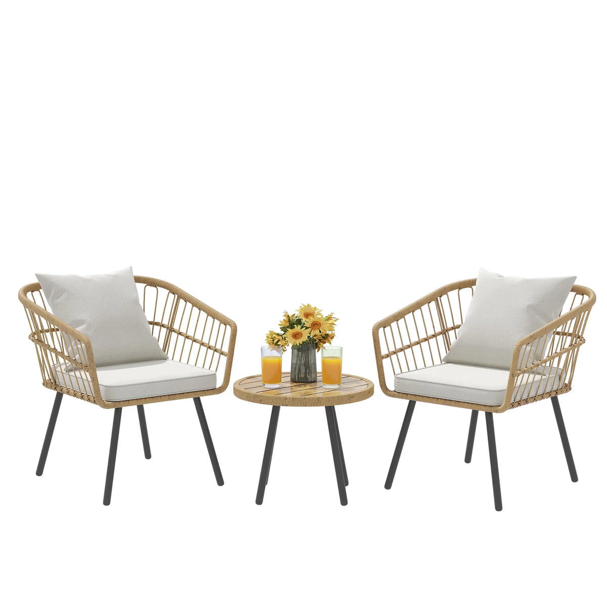 3 Pieces Outdoor Wicker Sofas Rattan Chairs with Gray Cushion and Rattan Coffee Table J322