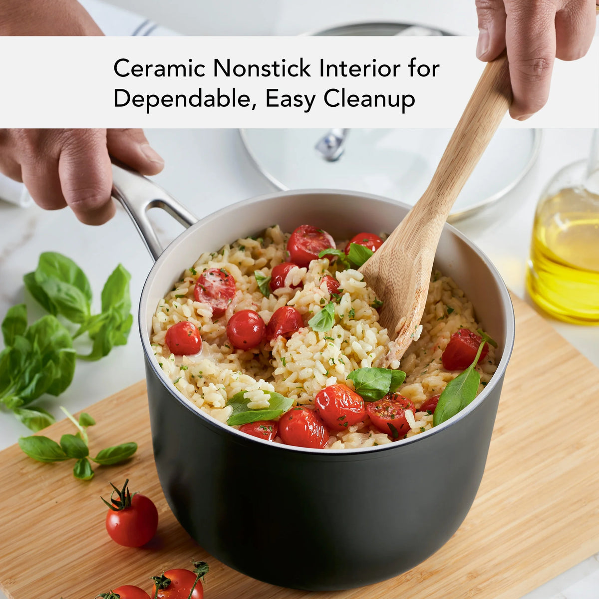 Hard Anodized Ceramic Nonstick Sauce Pan with Lid, 3qt, Matte Black I2808