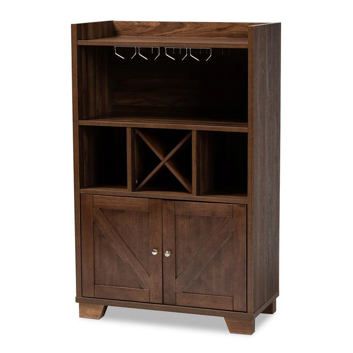 Walnut Brown Finished Wood Wine Storage Cabinet P361979
