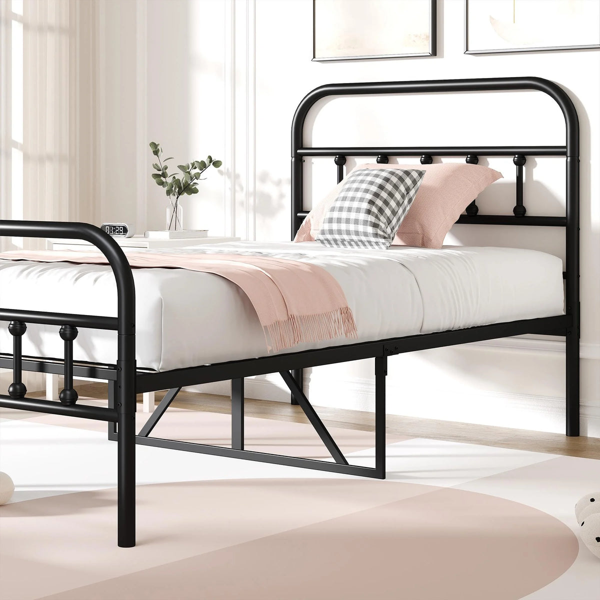 Full Size Metal Platform Bed Frame with Headboard Y50009