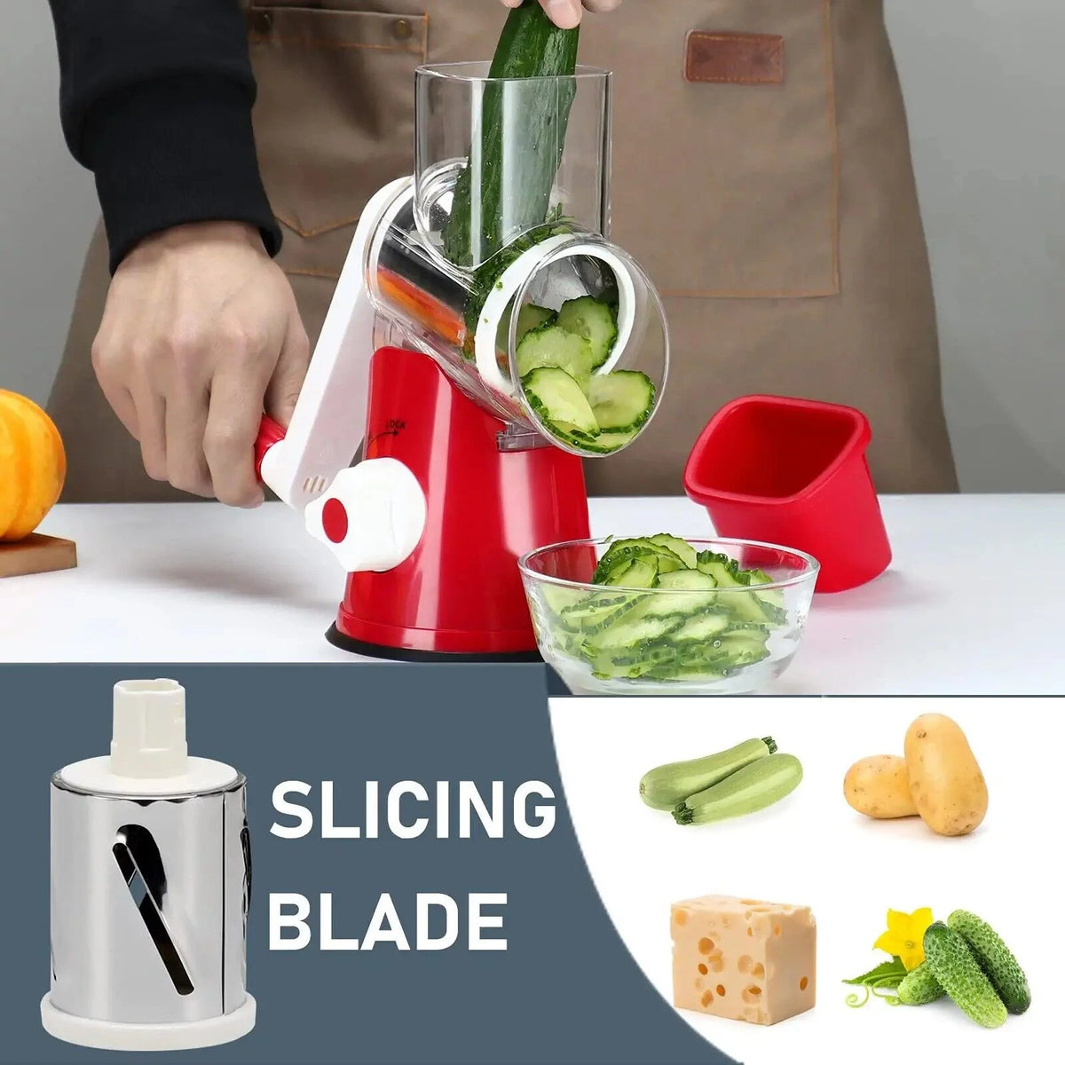 Manual Vegetable Slicer and Grater with 3 Interchangeable Blades C893750