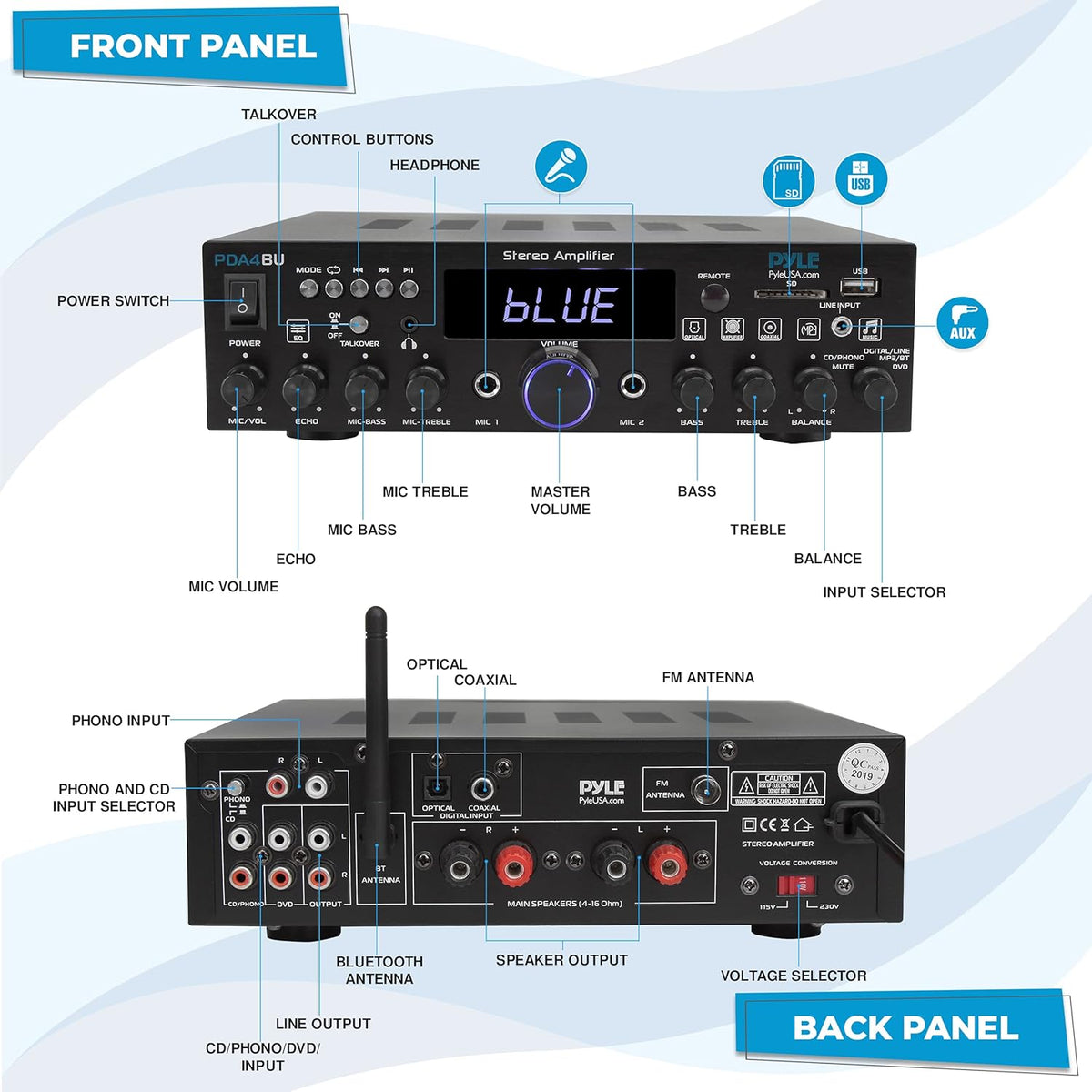 200 Watt Multi-Channel Wireless Bluetooth Home Stereo Amplifier T213