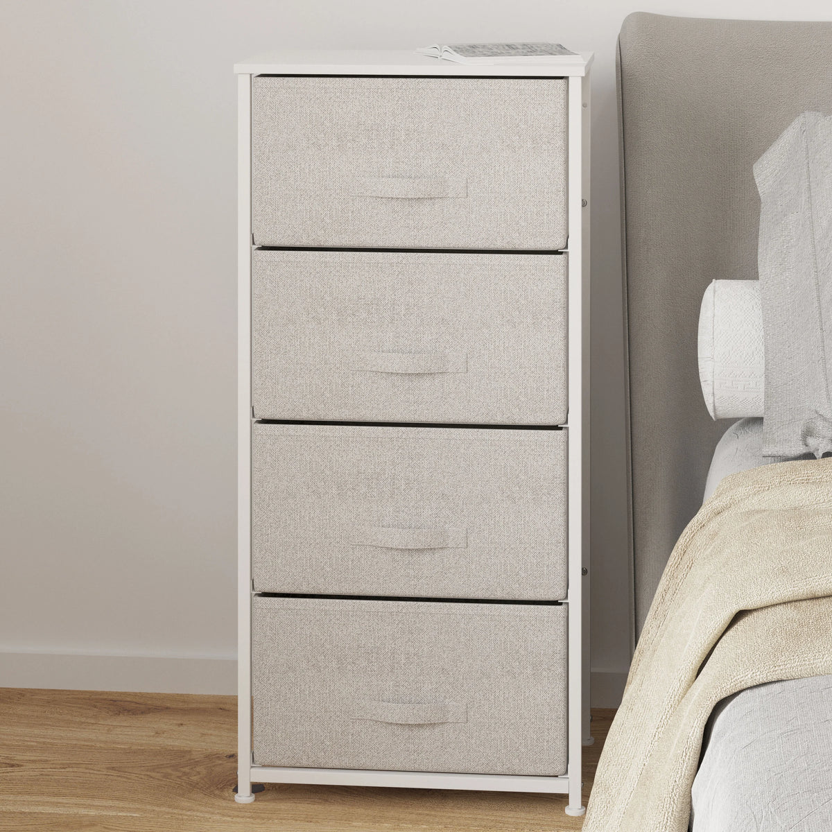 White Metal Frame 4 Gray Fabric Drawers Dresser S393638