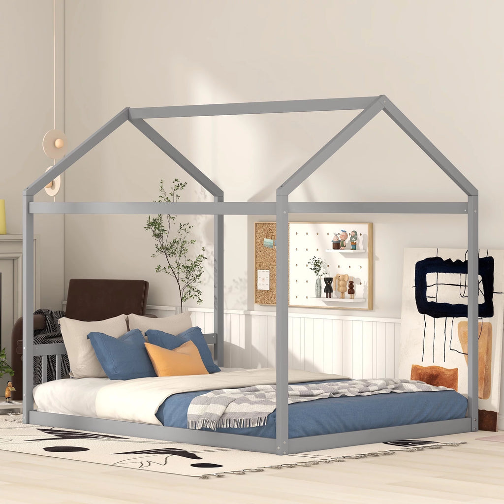Queen Size Wood Floor Bed with Headboard Q562