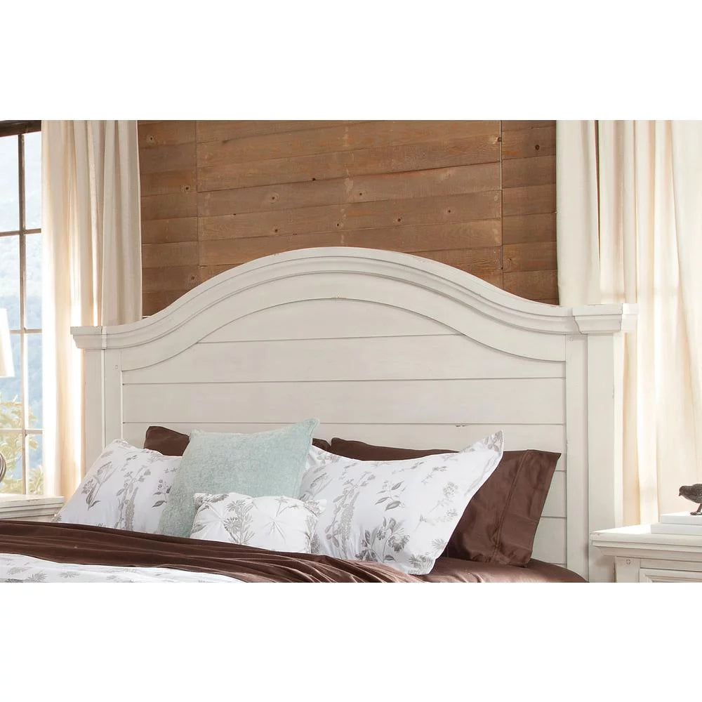 Antiqued White Wood Queen Panel Headboard V4525