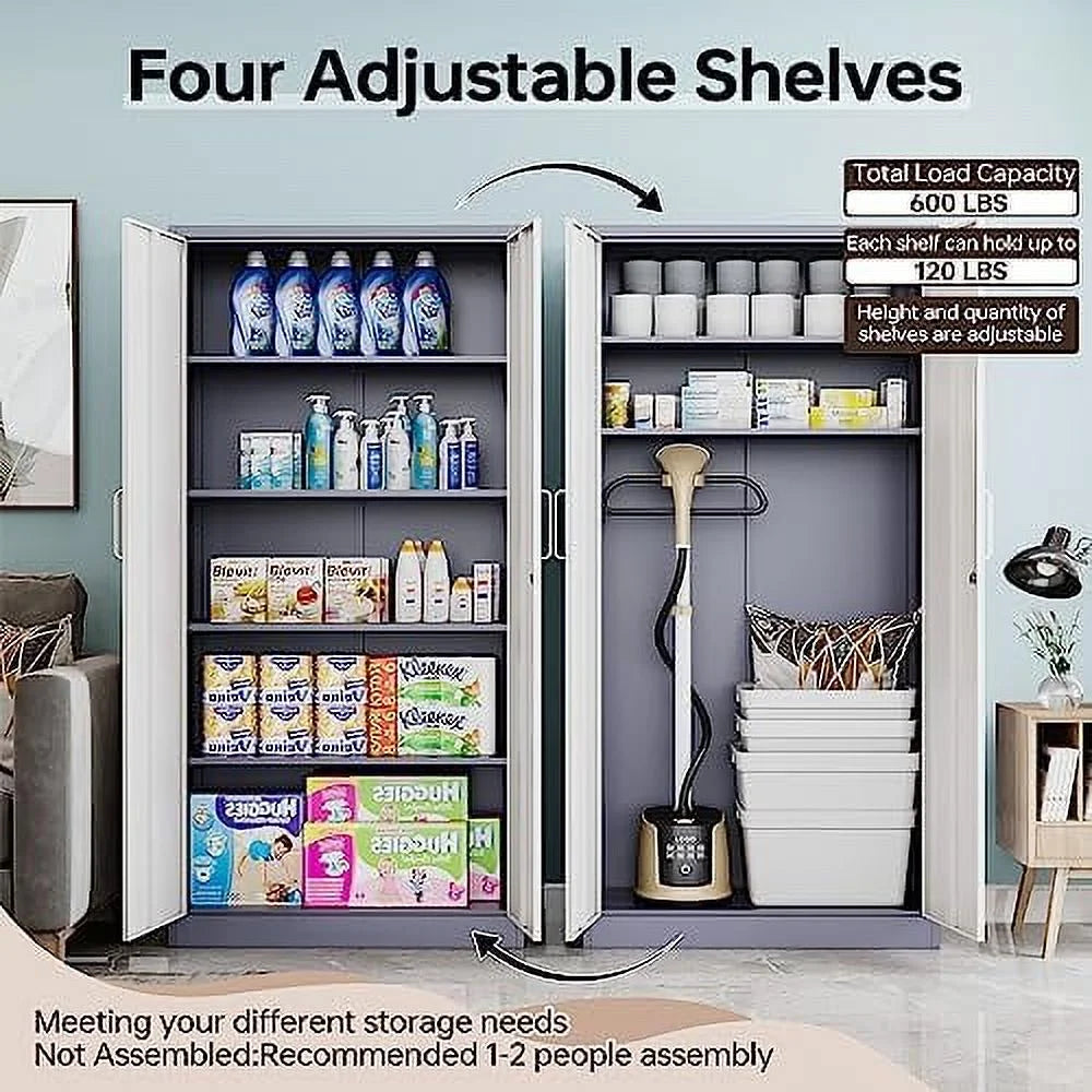 Metal Cabinet with Locking Doors 71" Tall 2 Adjustable Shelves Steel Cabinet R88269