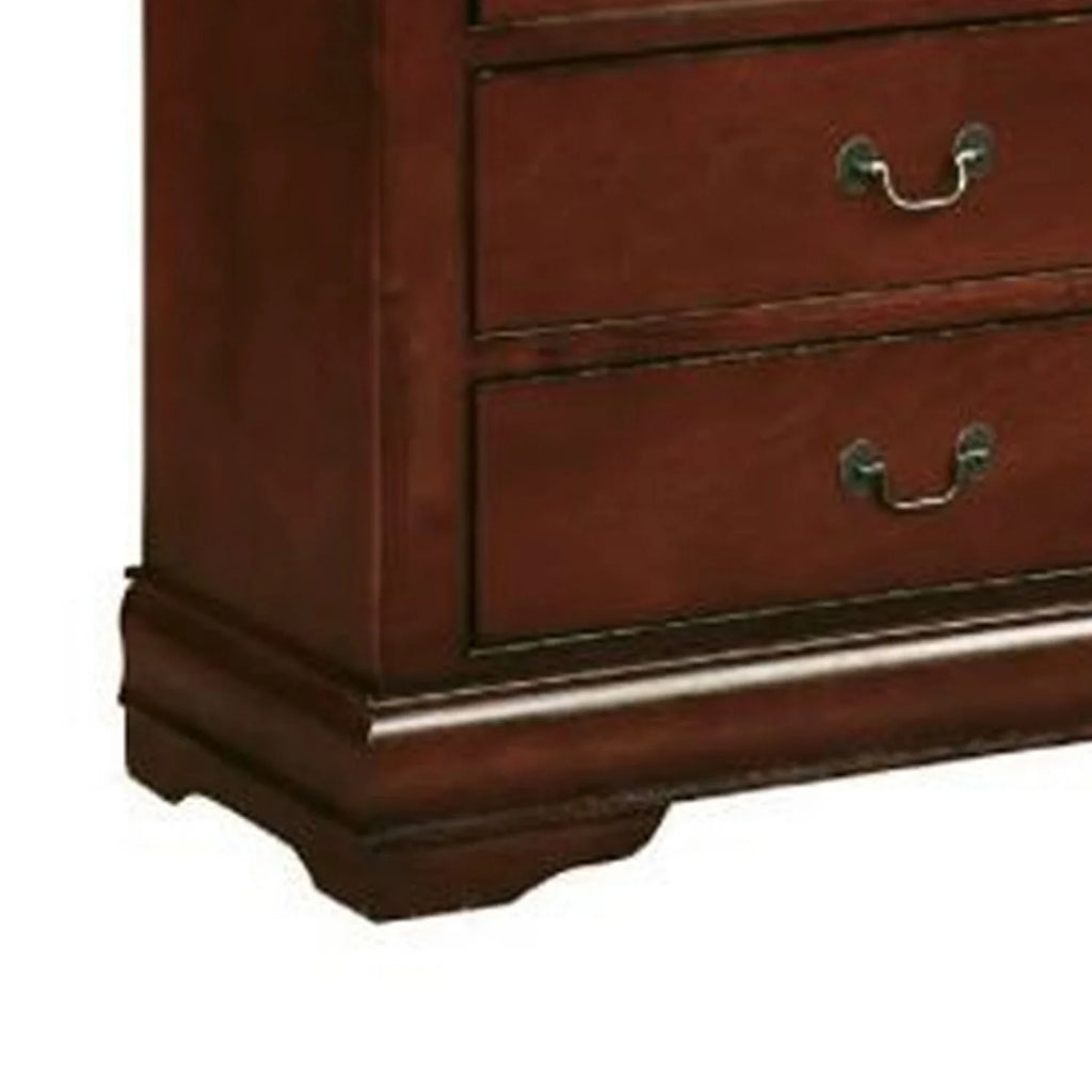 Cherry Brown 5 Drawers Pine Wood Dresser Chest Q707