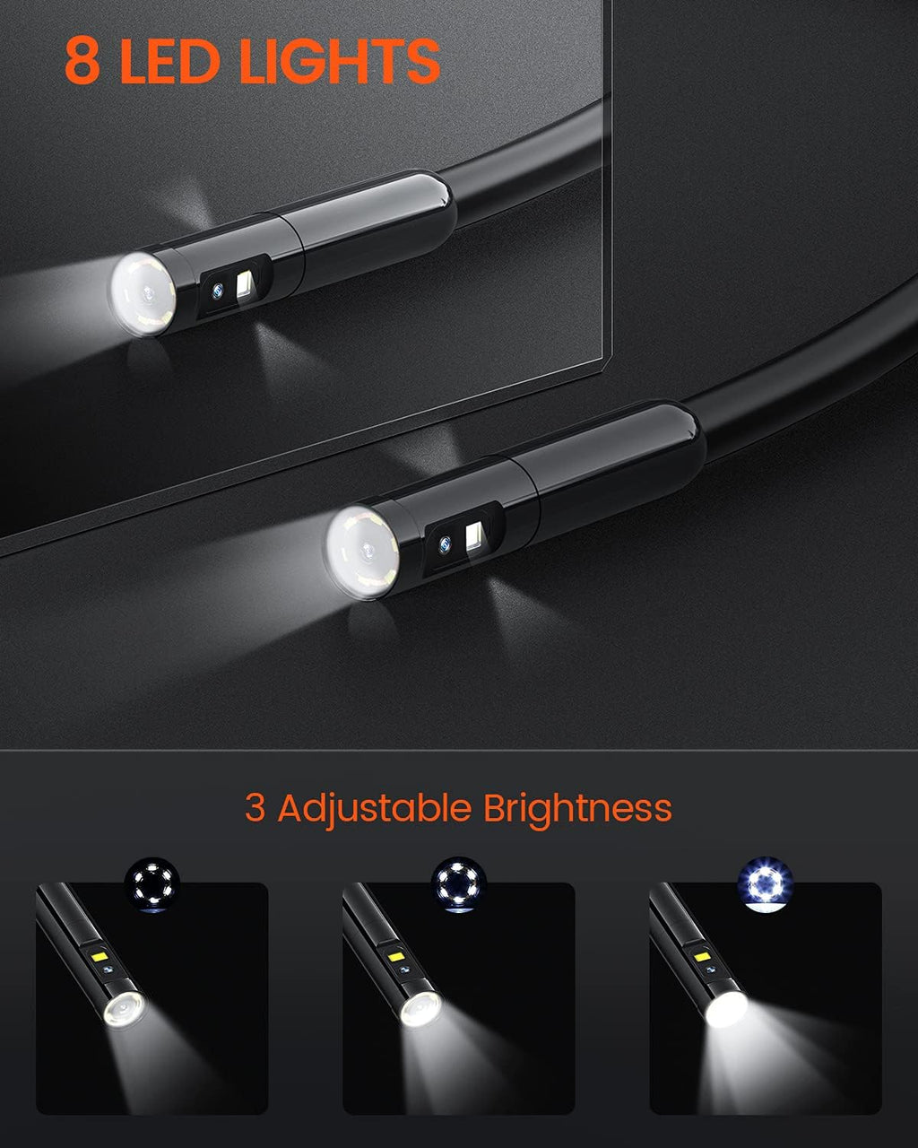 Triple Lens Inspection Camera, HD Waterproof Borescope with Light, 5 IPS Screen, 16.4ft Flexible Cable J82850