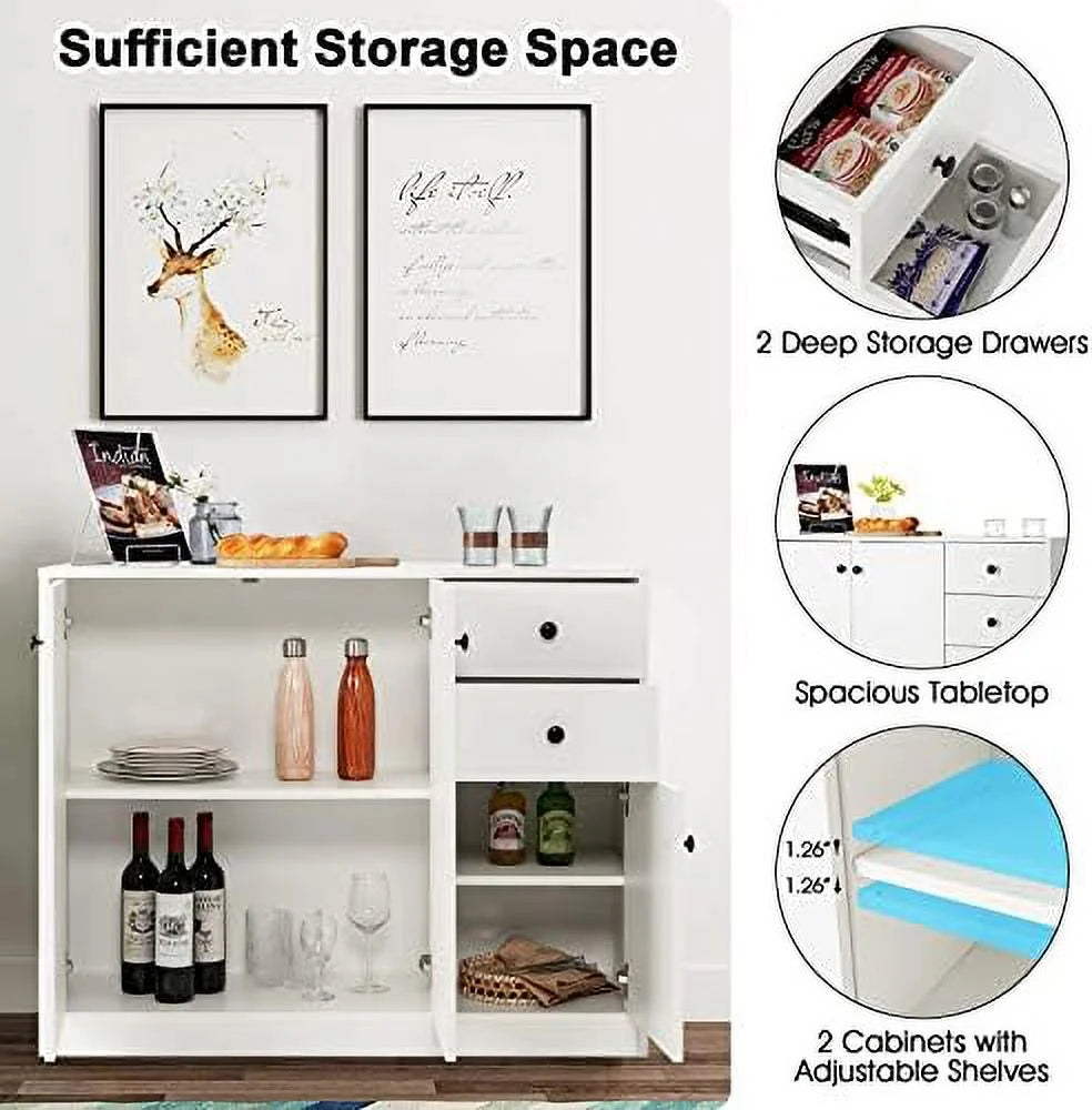 Buffet Cabinet with 2 Drawers 3-Door Adjustable Shelves White M24770