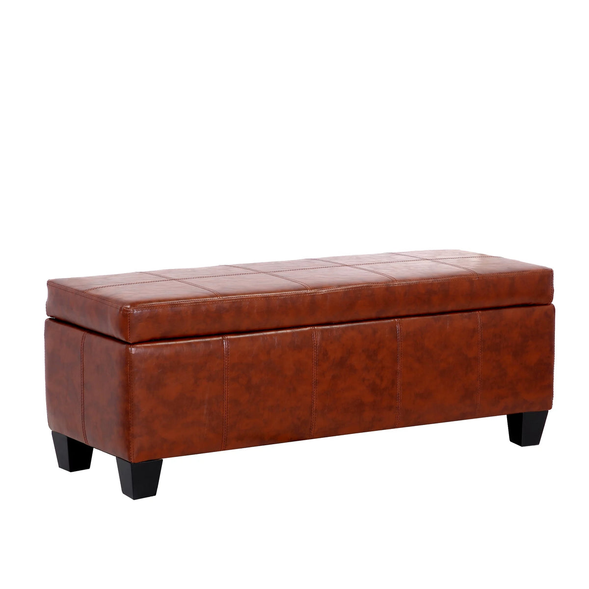 Brown Faux Leather Storage Ottoman Bench E409