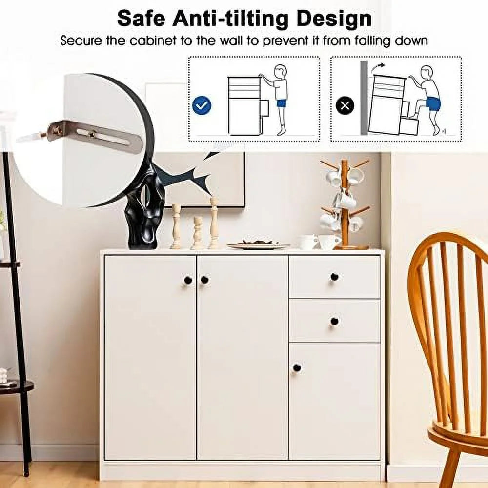 Buffet Cabinet with 2 Drawers 3-Door Adjustable Shelves White M24770