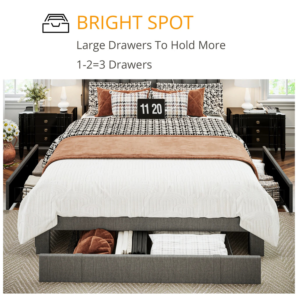 Queen Size Upholstered Storage Bed Frame with 3 Drawers K586