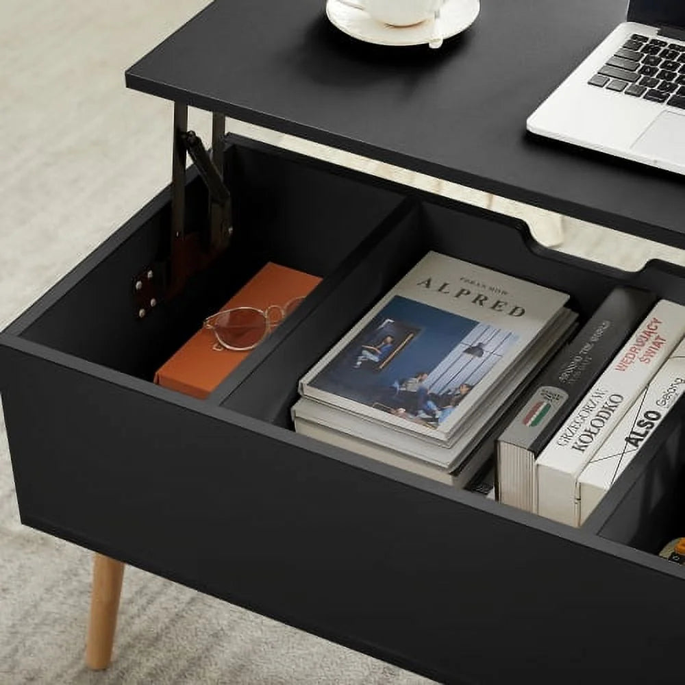 Black Solid Wood Coffee Table with Storage D8686