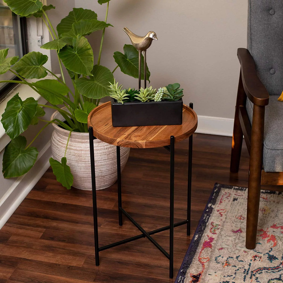 Folding Side Table with Removable Wood Tray D604128