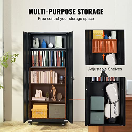 Black Metal Storage Cabinet with 4 Adjustable Shelves M5259