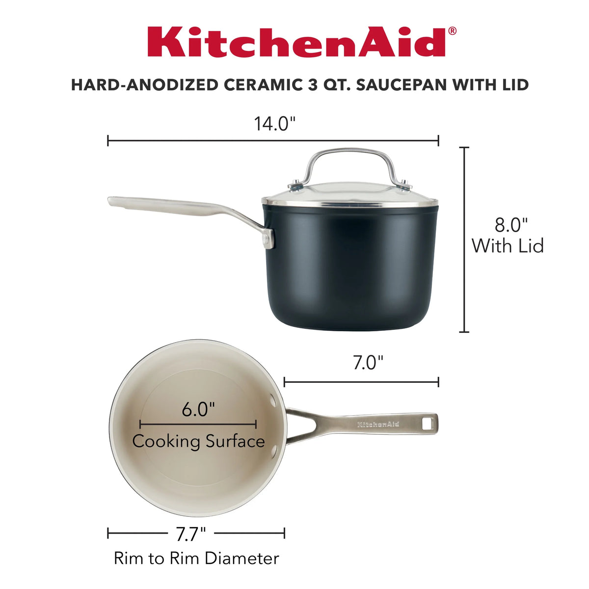 Hard Anodized Ceramic Nonstick Sauce Pan with Lid, 3qt, Matte Black I2808