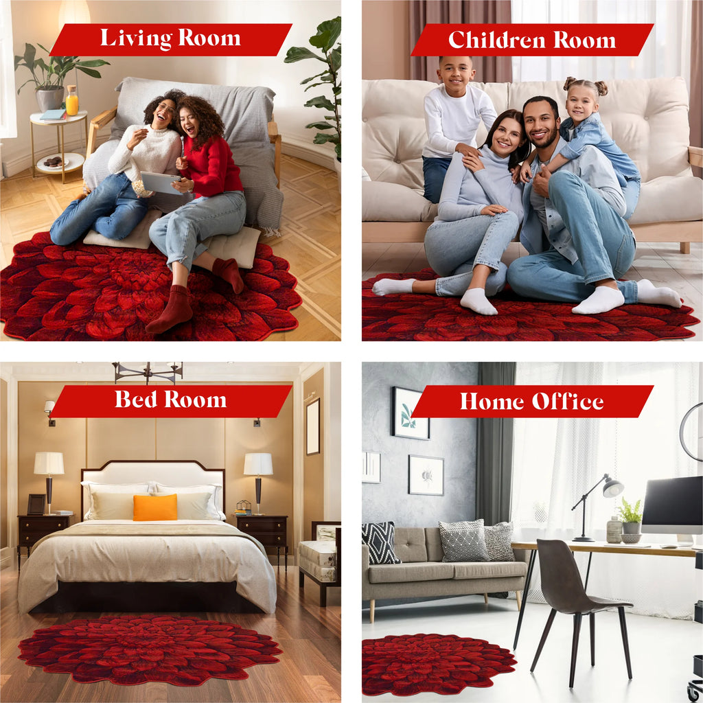 2 Ft Round Floral Rose Flower Shaped Accent Area Rug B835163