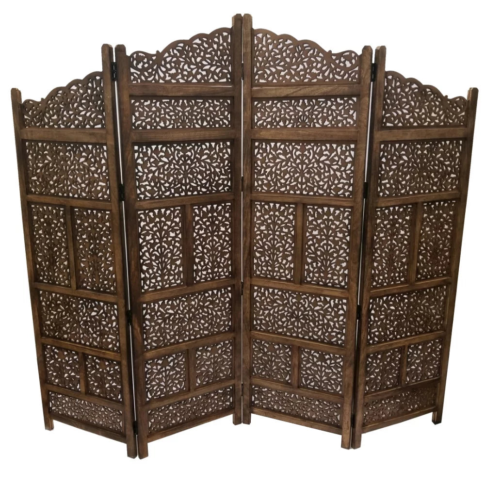 Wood Room Divider 4 Panel Carved Screen O412