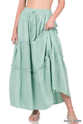 Boho Elastic Drawstring Waist Tiered Ruffle A-Line Woven Maxi Skirt N81909