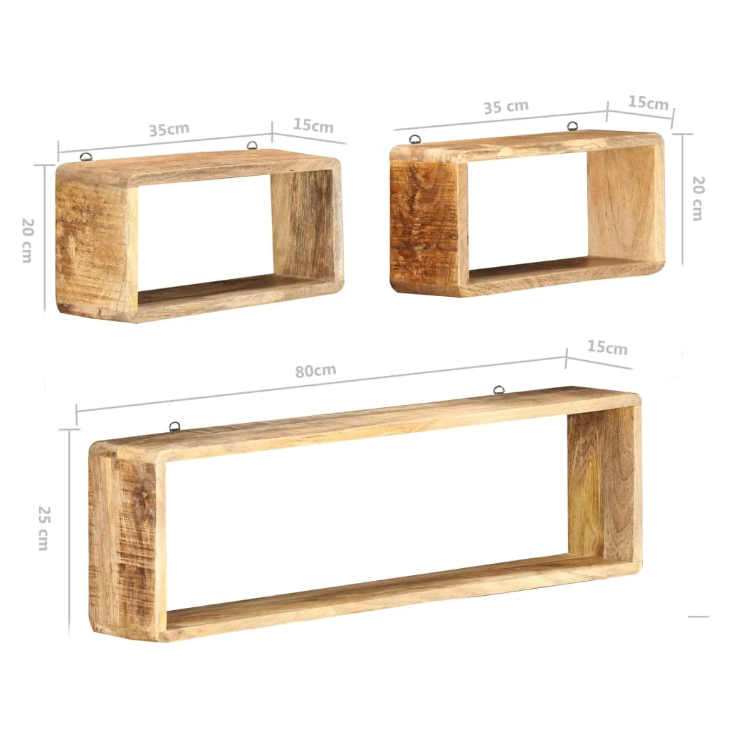 Solid Wood Mango Wall Cube Shelf Set E292