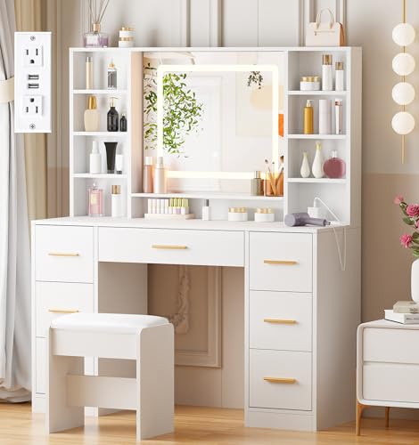 White Vanity Desk Table with Lighted Mirror L7722