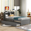 White Twin Size Wood Platform Bed with Trundle and Storage Headboard U30801
