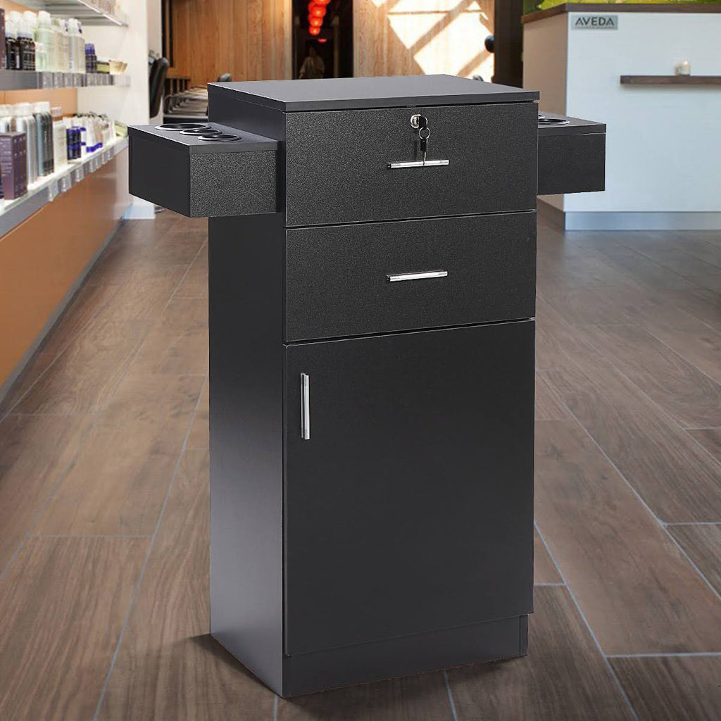 Black Locking Salon Storage Cabinet with Hair Dryer Holder Drawer U557538