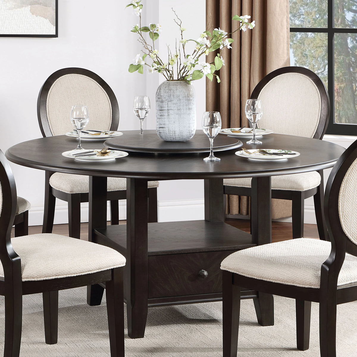 Wood Dining Table with Lazy Susan W5486