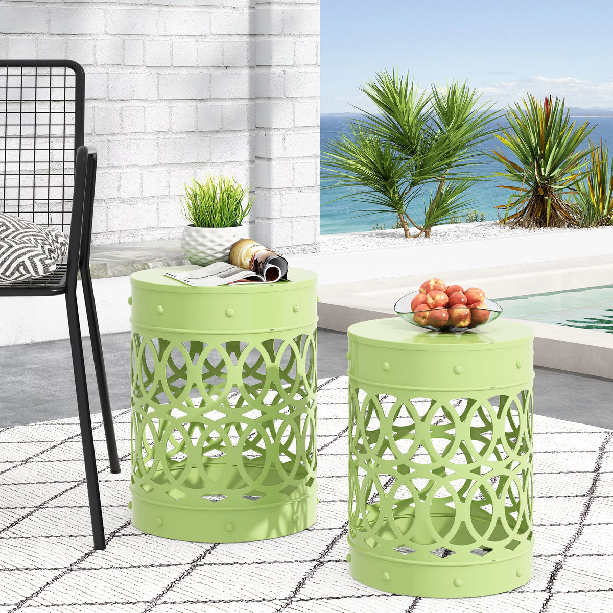 Green Metal Outdoor Side Tables, Set of 2 E913