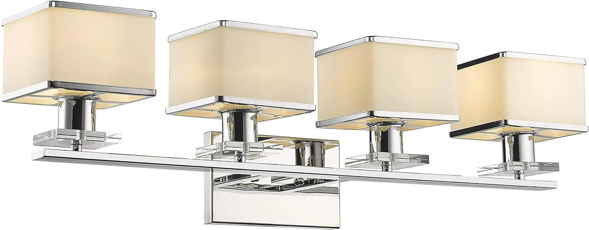 4 Light Chrome Finish White Opal Glass Bath Vanity Wall Fixture 32" Wide H3252
