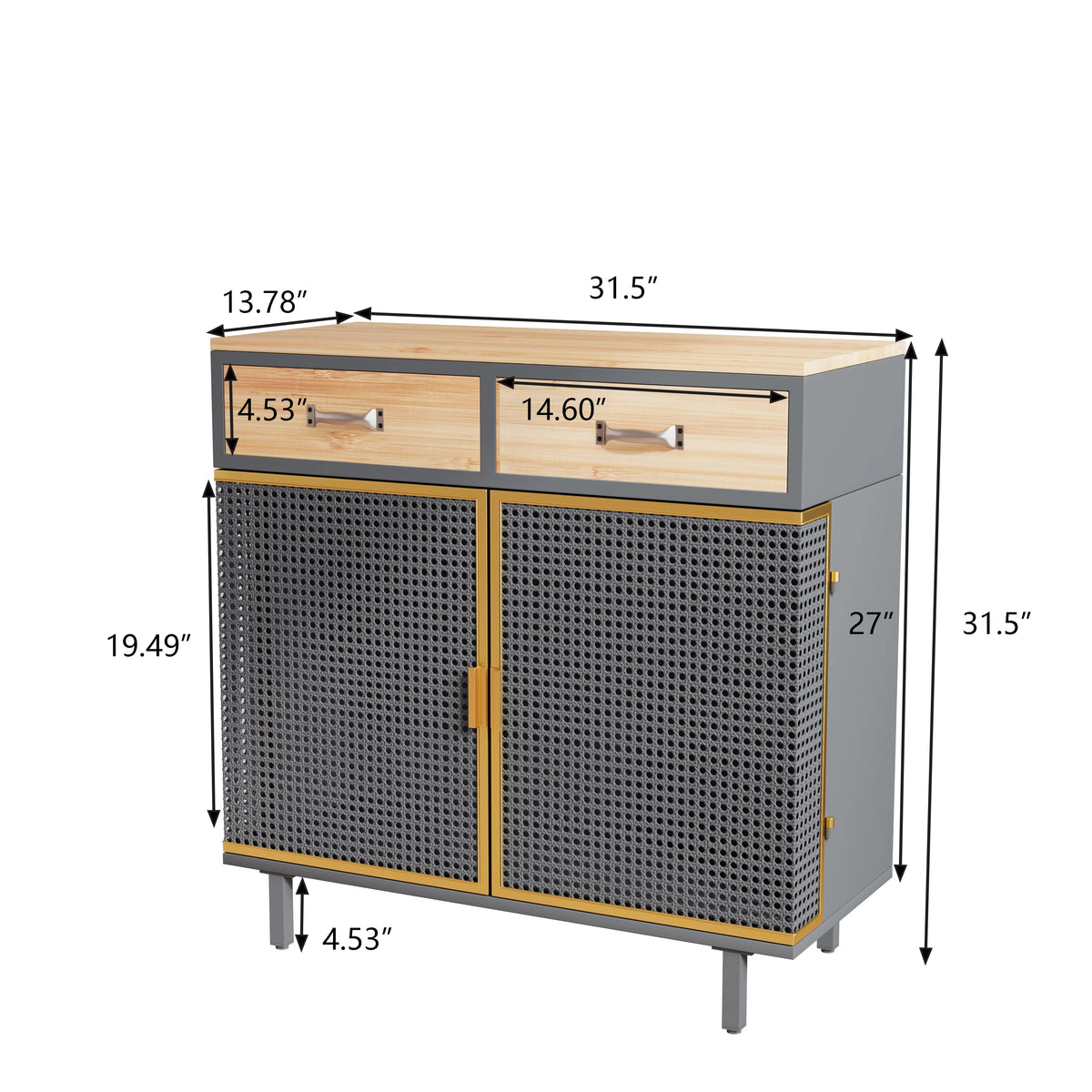 31.5'' Wide 2 Drawer Iron Carbonized Bamboo Sideboard X2514