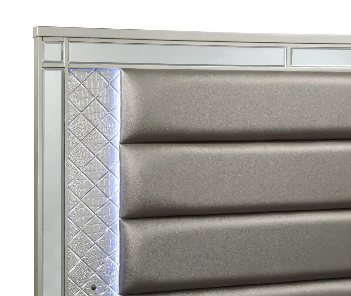 6pc Queen Size Upholstery LED Bed Dresser Mirror Nightstand Chest Wooden Bedroom Furniture Set E7814