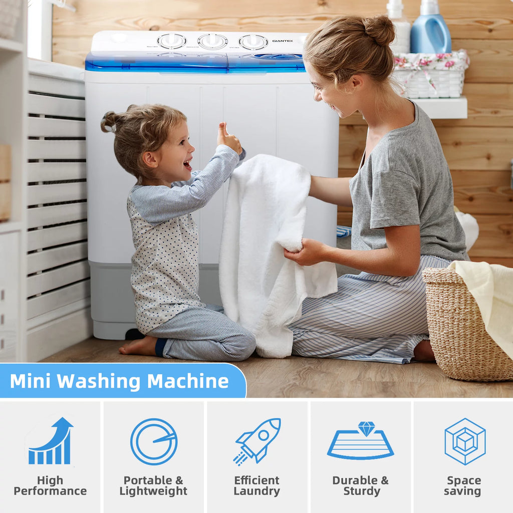Portable Twin Tub Mini Washing Machine 13.2lb Blue O149