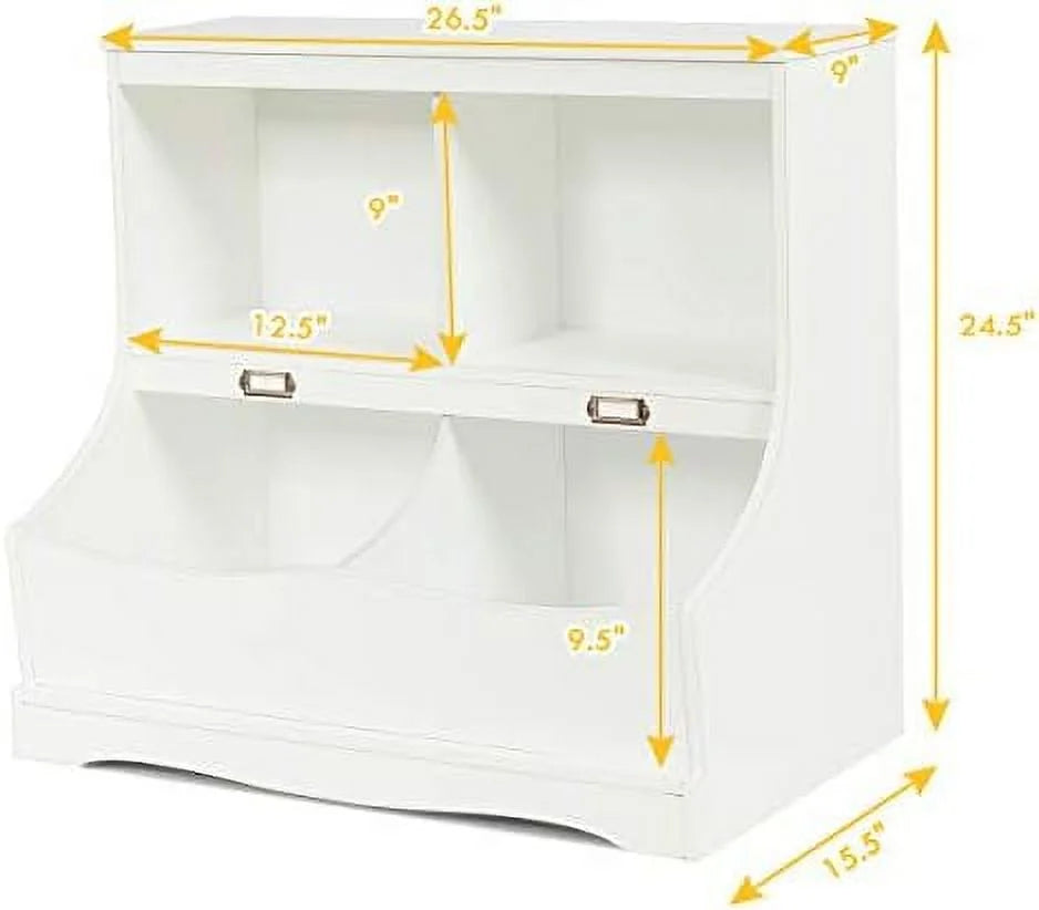 White Wooden 4-Cubby Bookcase and Toy Box I12002