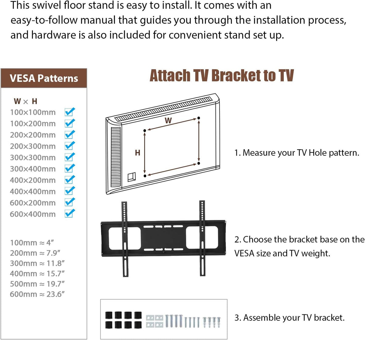 Angle and Height Adjustable Swivel TV Stand with Shelves K78920