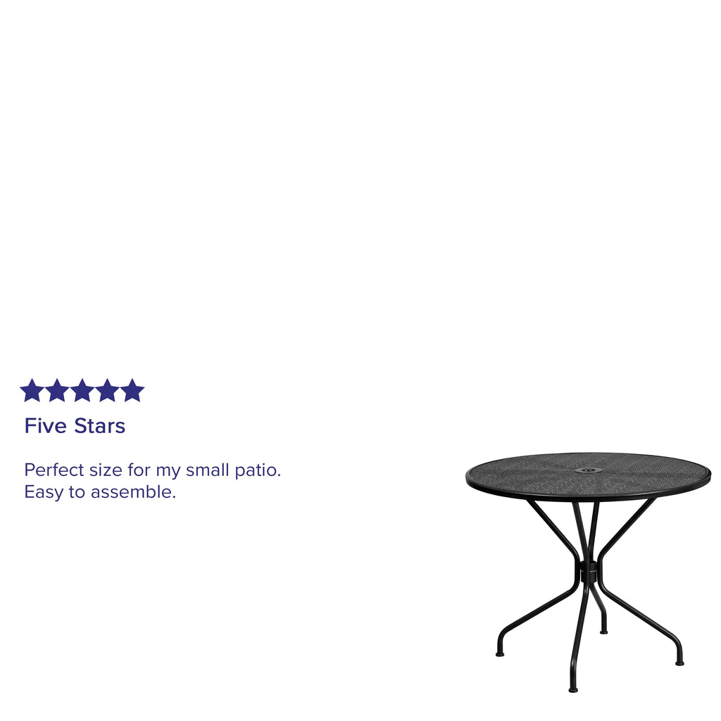 Round Black Indoor-Outdoor Steel Patio Table with Umbrella Hole I8175
