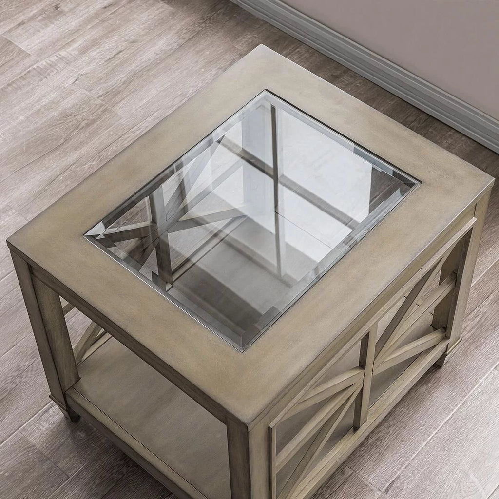 Solid Wood and Tempered Glass Top End Table N8997