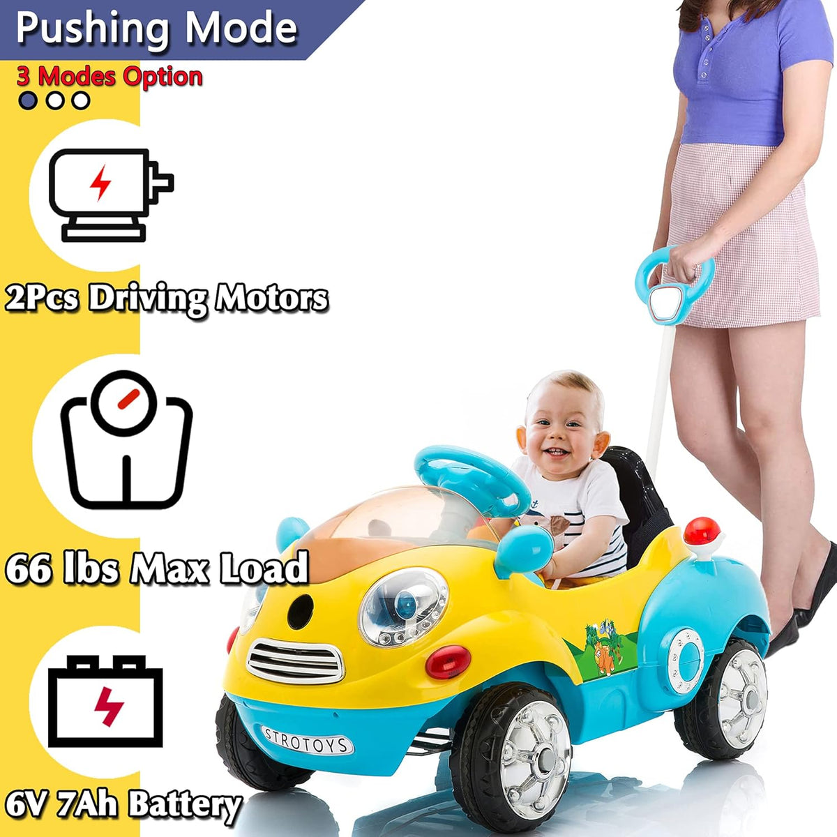 Push Car for Kids Ride On Car with Remote Control Blue & Yellow E4547