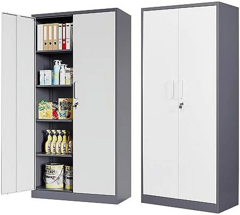 Metal Cabinet with Locking Doors 71" Tall 2 Adjustable Shelves Steel Cabinet R88269