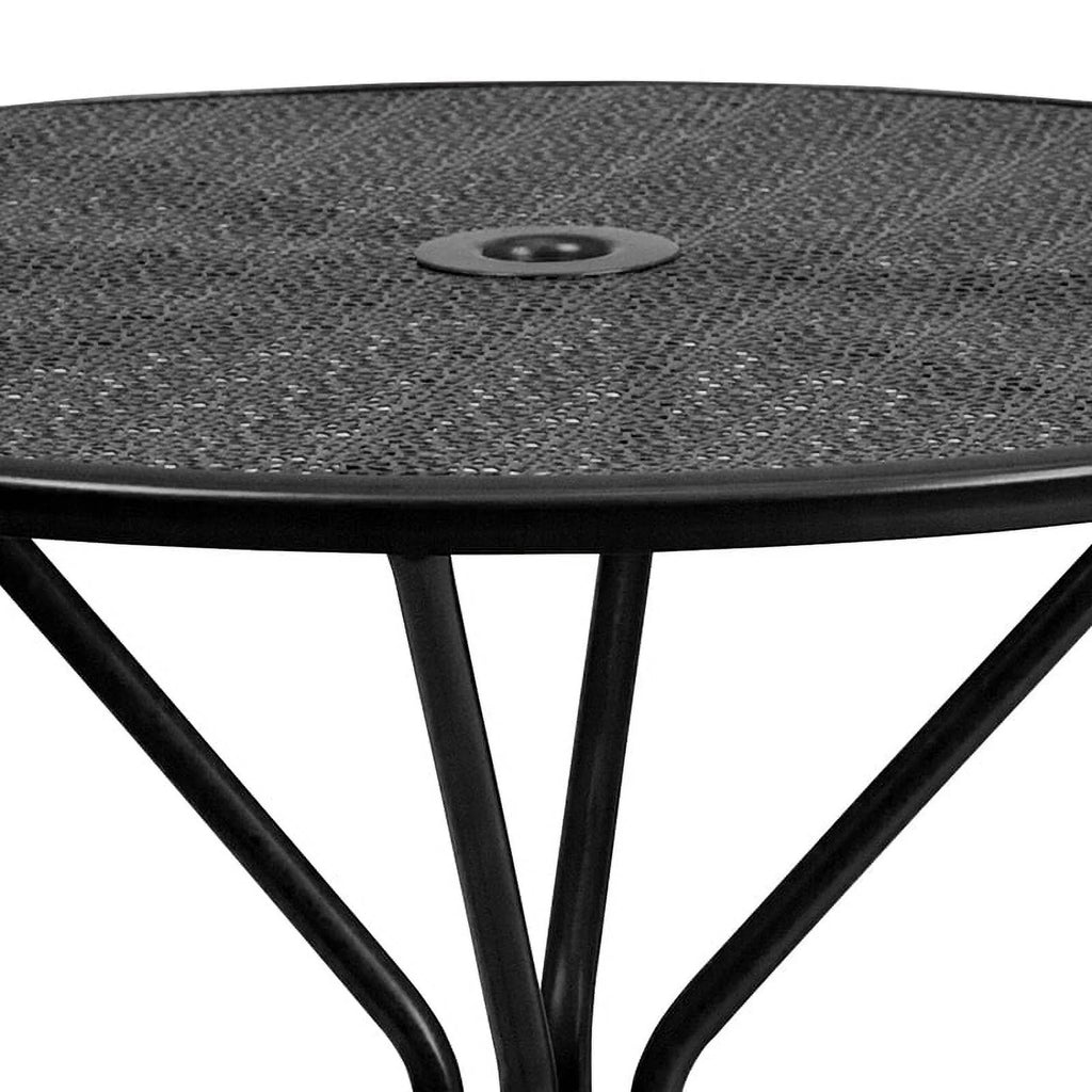 Round Black Indoor-Outdoor Steel Patio Table with Umbrella Hole I8175