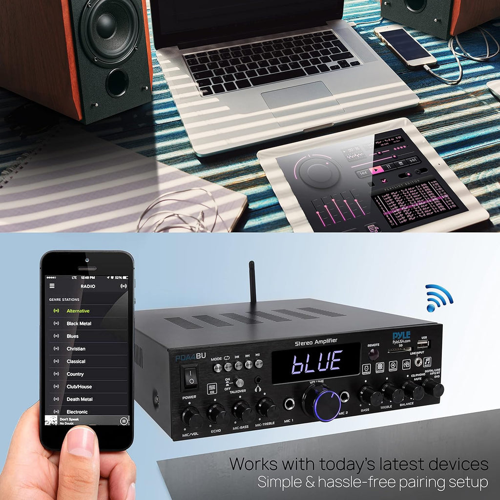200 Watt Multi-Channel Wireless Bluetooth Home Stereo Amplifier T213