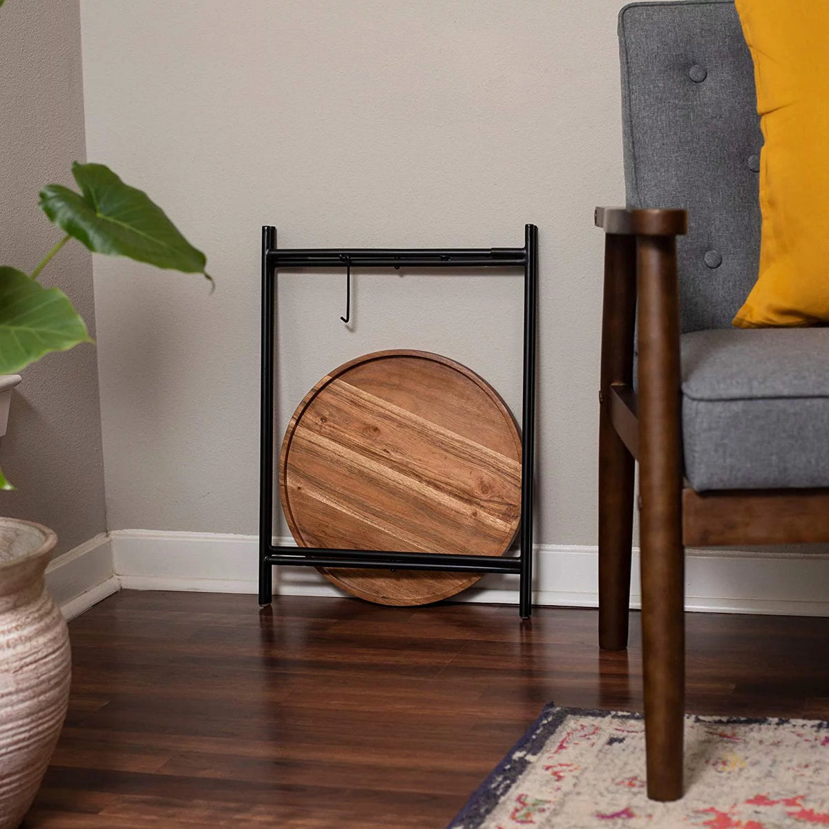 Folding Side Table with Removable Wood Tray D604128