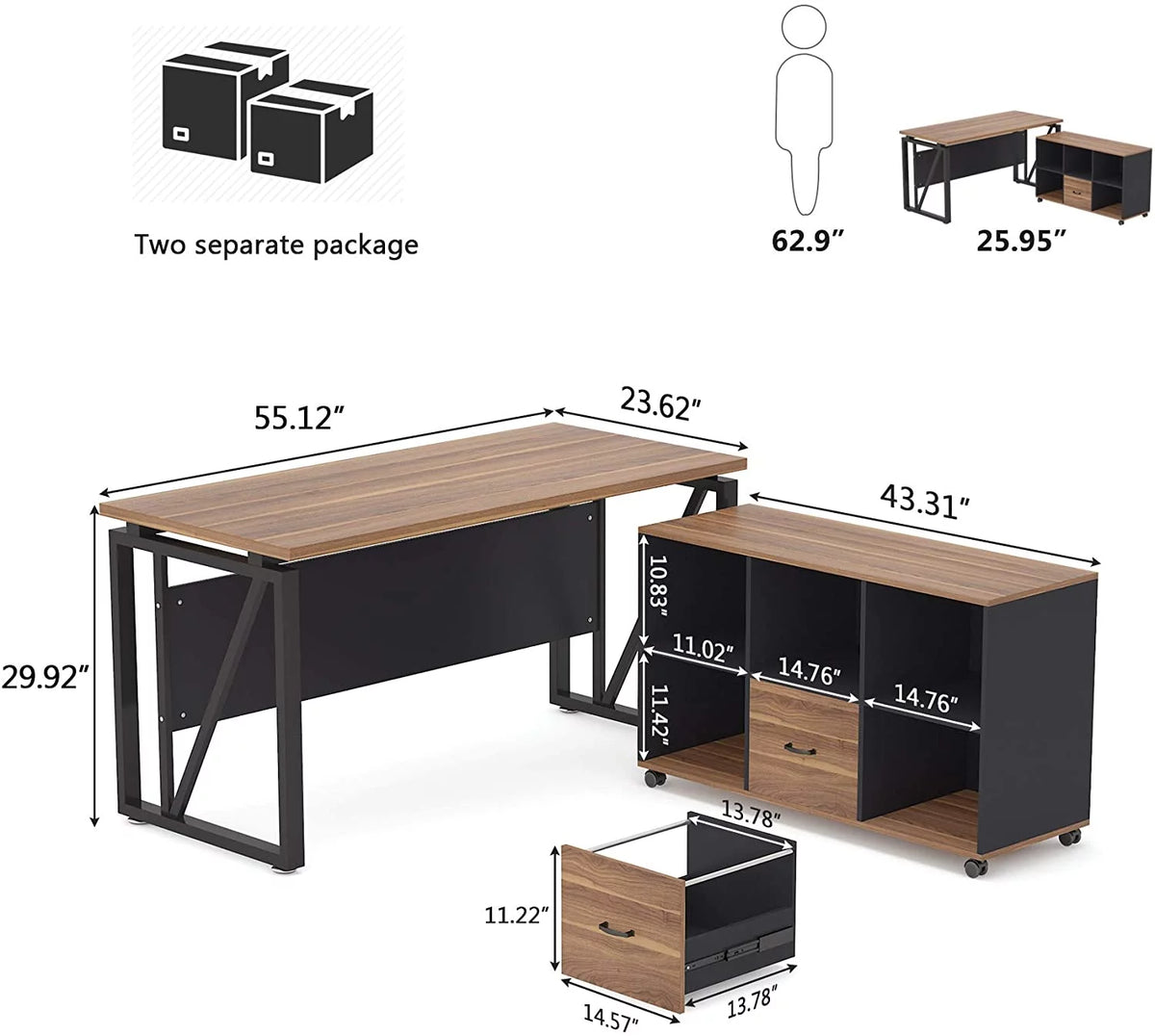 L-Shaped Computer Desk with File Cabinet and Storage Shelves I410