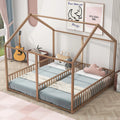 Twin Size Metal House Bed with Guardrails C397