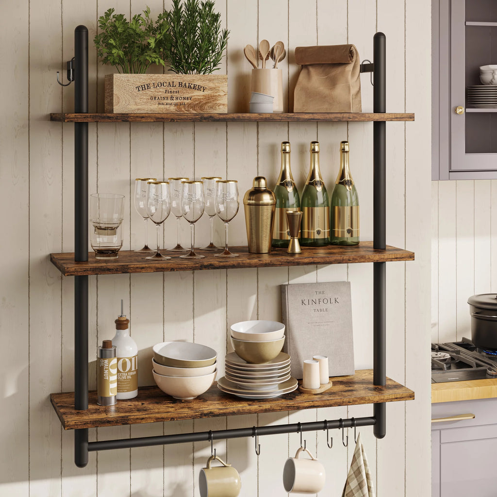 31" 3-Tier Floating Wall Shelves Rustic Brown U656